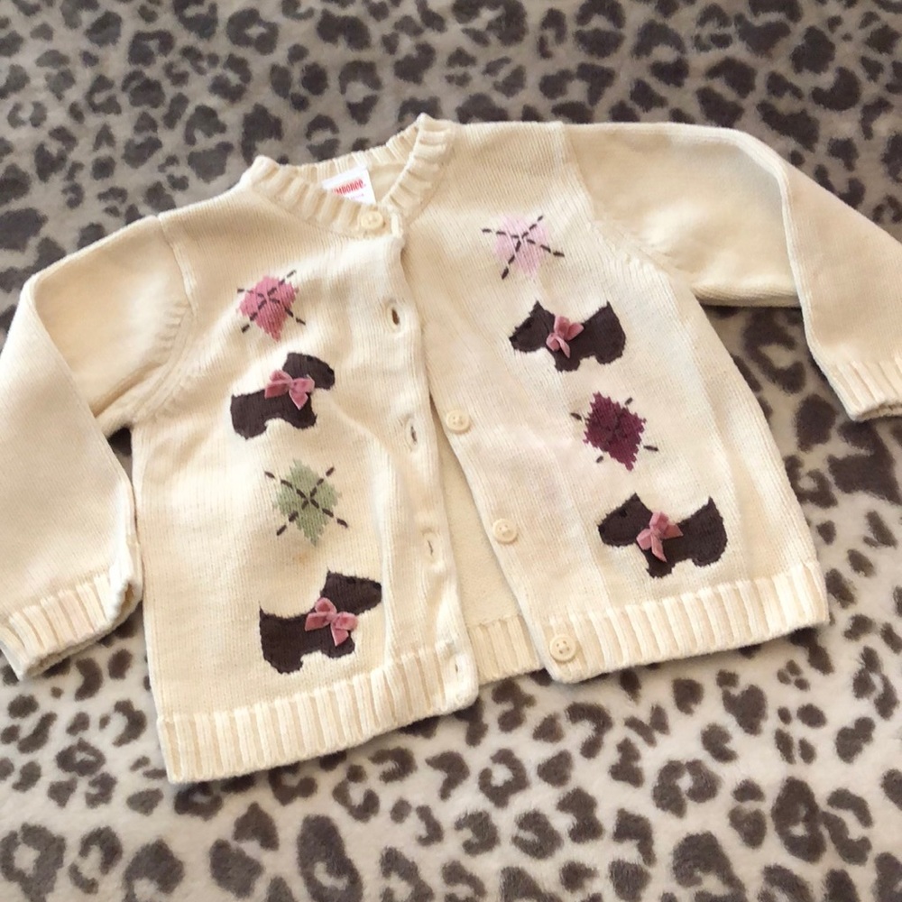 2006 Gymboree Cream Cardigan Sweater Dog Graphic Size 12-18 months Vintage